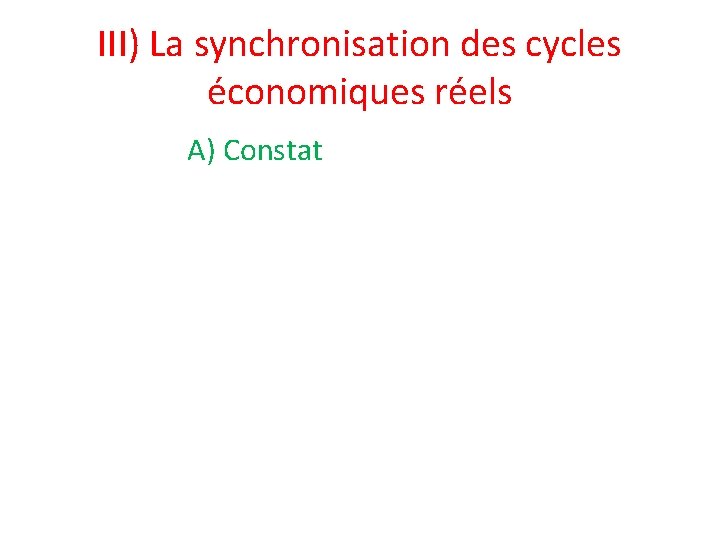 III) La synchronisation des cycles économiques réels A) Constat 