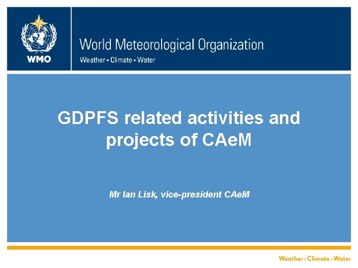 GDPFS related activities and projects of CAe. M Mr Ian Lisk, vice-president CAe. M