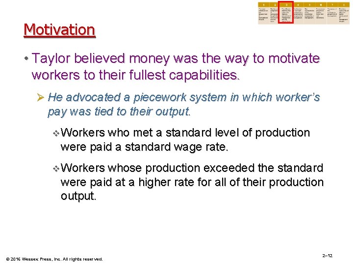 Motivation • Taylor believed money was the way to motivate workers to their fullest