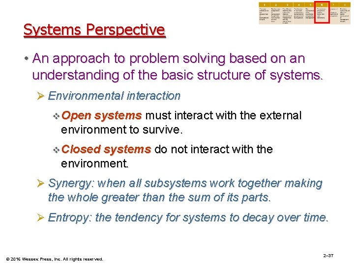 Systems Perspective • An approach to problem solving based on an understanding of the