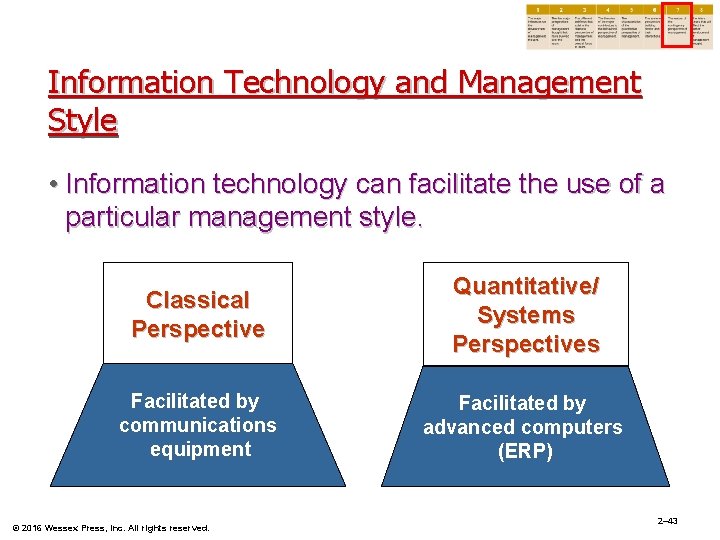 Information Technology and Management Style • Information technology can facilitate the use of a