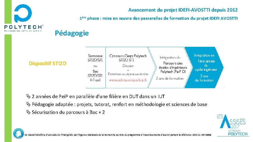 Avancement du projet IDEFI-AVOSTTI depuis 2012 1ère phase : mise en œuvre des passerelles