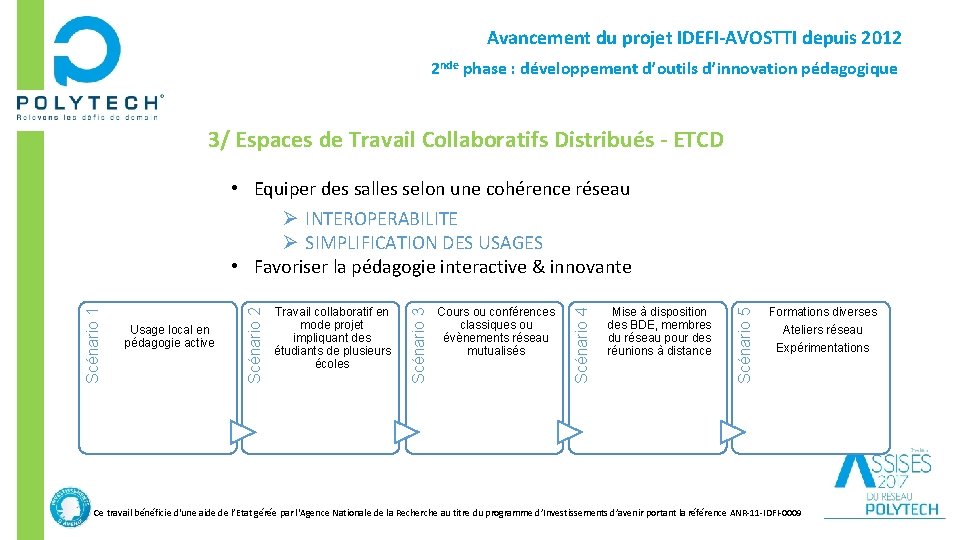 Avancement du projet IDEFI-AVOSTTI depuis 2012 2 nde phase : développement d’outils d’innovation pédagogique