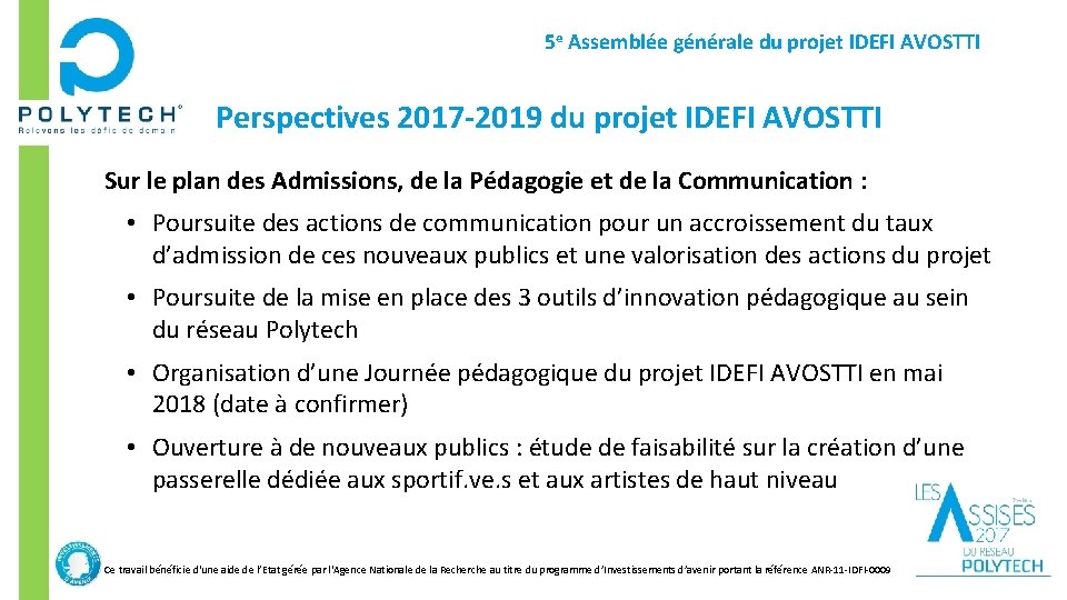 5 e Assemblée générale du projet IDEFI AVOSTTI Perspectives 2017 -2019 du projet IDEFI