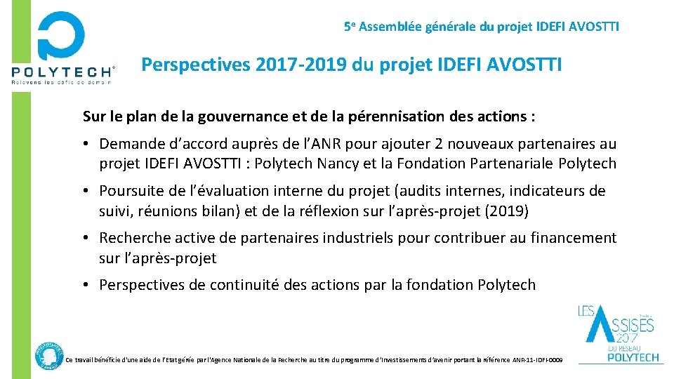 5 e Assemblée générale du projet IDEFI AVOSTTI Perspectives 2017 -2019 du projet IDEFI