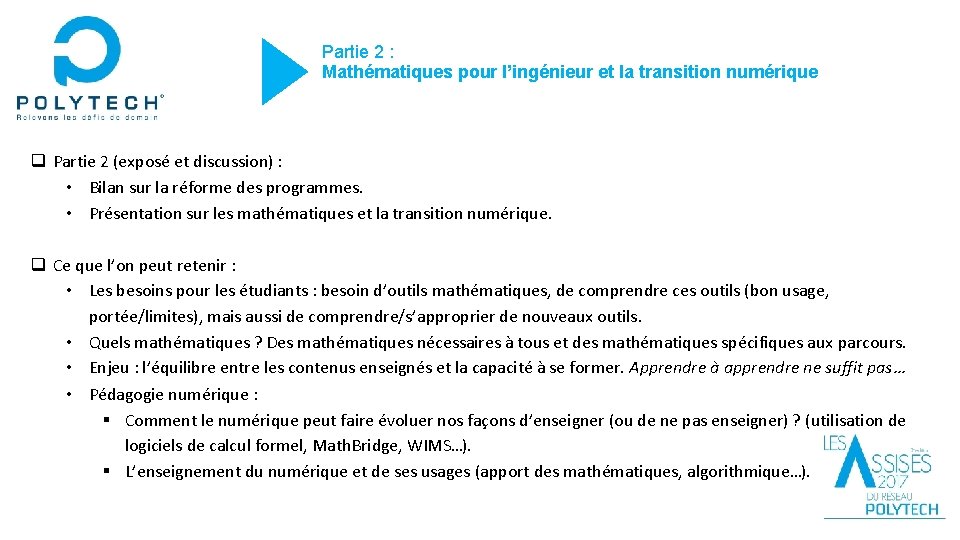 Partie 2 : Mathématiques pour l’ingénieur et la transition numérique q Partie 2 (exposé