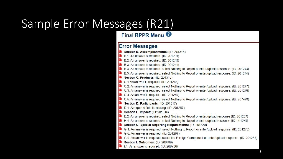 Sample Error Messages (R 21) 6 