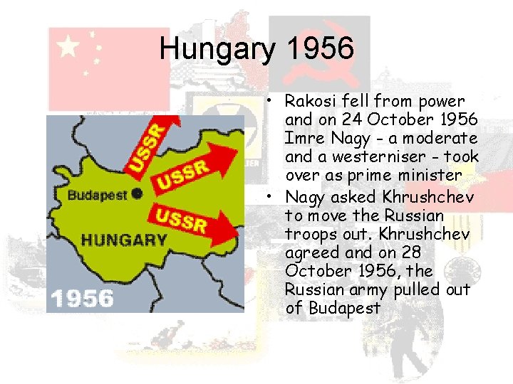 Hungary 1956 • Rakosi fell from power and on 24 October 1956 Imre Nagy