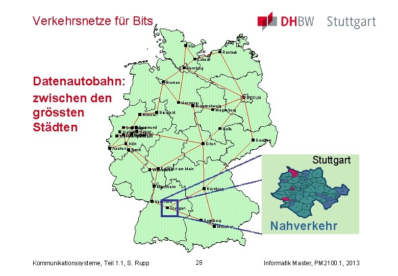 Verkehrsnetze für Bits Kiel SCHLESWIG-HOLSTEIN Rostock Lübeck MECKLENBURG-VORPOMMERN Hamburg HAMBURG Datenautobahn: zwischen den grössten