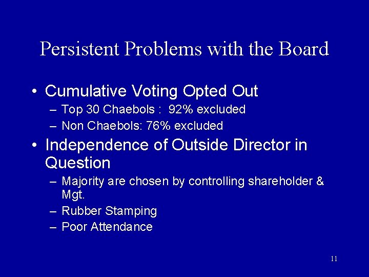 Persistent Problems with the Board • Cumulative Voting Opted Out – Top 30 Chaebols Persistent Problems with the Board • Cumulative Voting Opted Out – Top 30 Chaebols