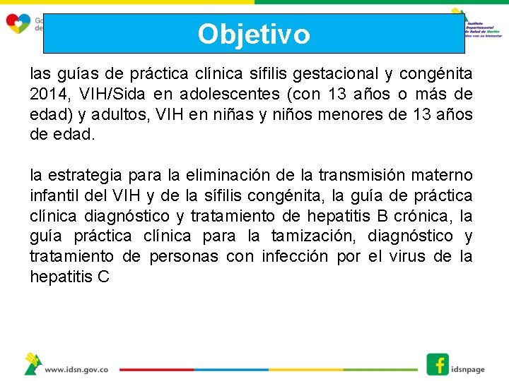 Objetivo las guías de práctica clínica sífilis gestacional y congénita 2014, VIH/Sida en adolescentes