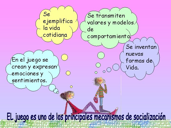 Se ejemplifica la vida cotidiana En el juego se crean y expresan emociones y