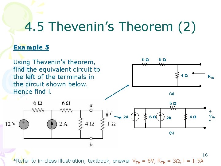 4. 5 Thevenin’s Theorem (2) Example 5 6 Using Thevenin’s theorem, find the equivalent