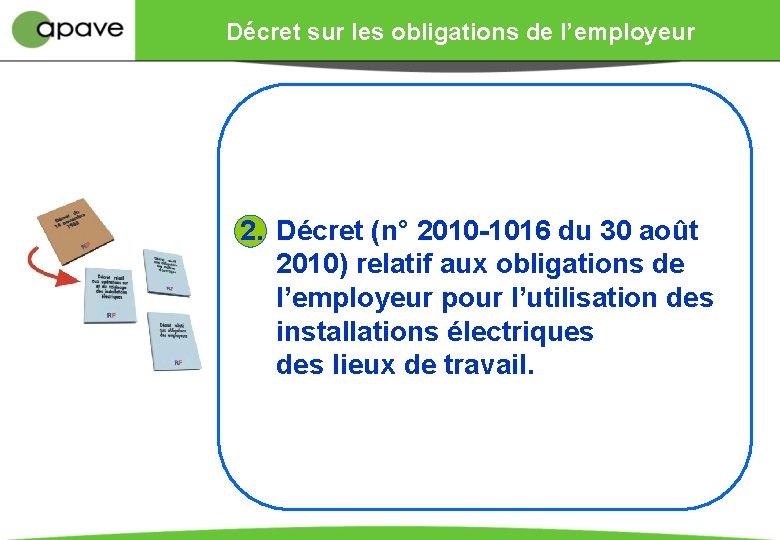Décret sur les obligations de l’employeur 2. Décret (n° 2010 -1016 du 30 août