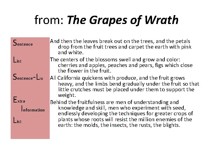 from: The Grapes of Wrath Sentence List Sentence-L ist Extra Information List And then