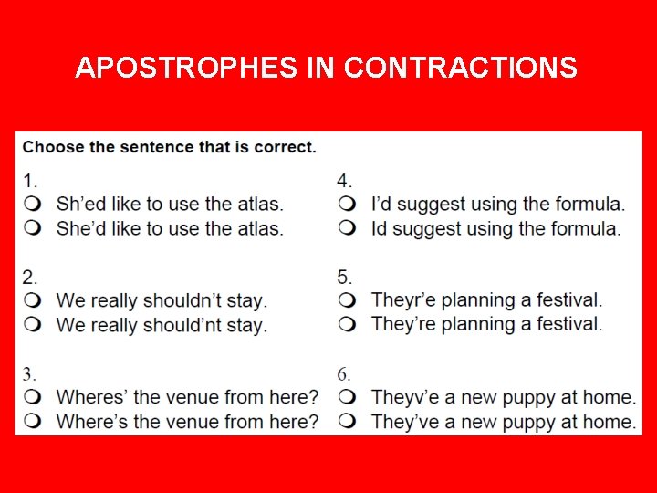 APOSTROPHES IN CONTRACTIONS 