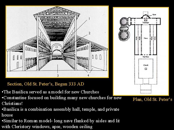 Section, Old St. Peter’s, Begun 333 AD • The Basilica served as a model