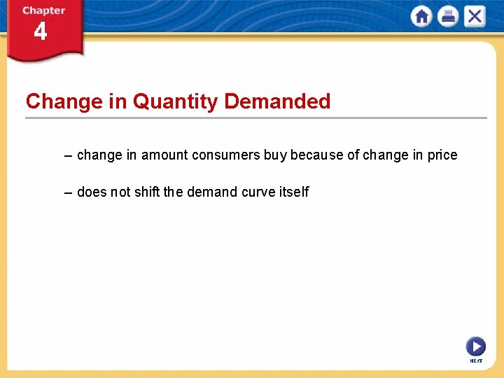 Change in Quantity Demanded – change in amount consumers buy because of change in