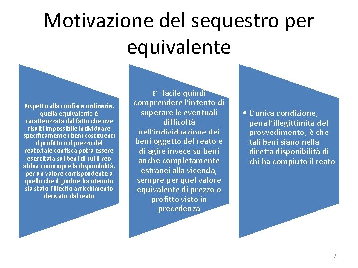 Motivazione del sequestro per equivalente E’ Rispetto alla confisca ordinaria, quella equivalente e caratterizzata