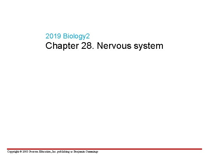2019 Biology 2 Chapter 28. Nervous system Copyright © 2003 Pearson Education, Inc. publishing