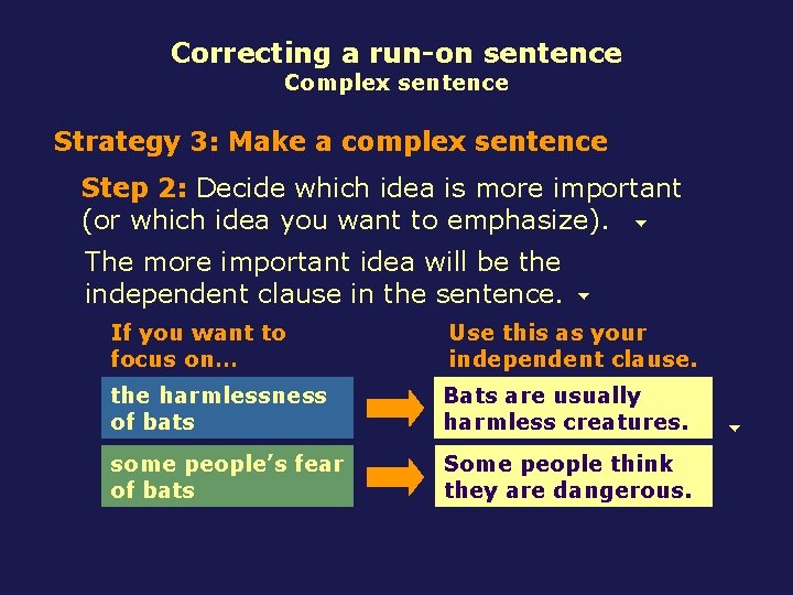 Correcting a run-on sentence Complex sentence Strategy 3: Make a complex sentence Step 2: