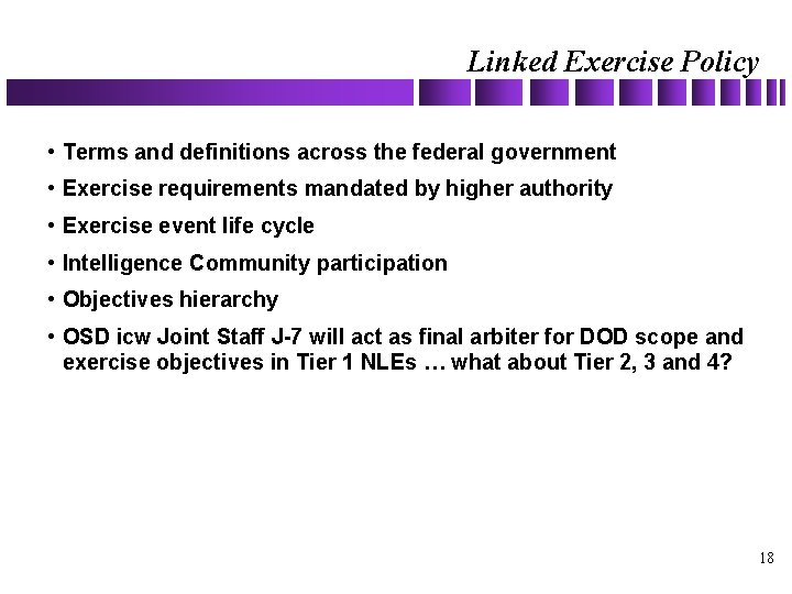 Linked Exercise Policy • Terms and definitions across the federal government • Exercise requirements