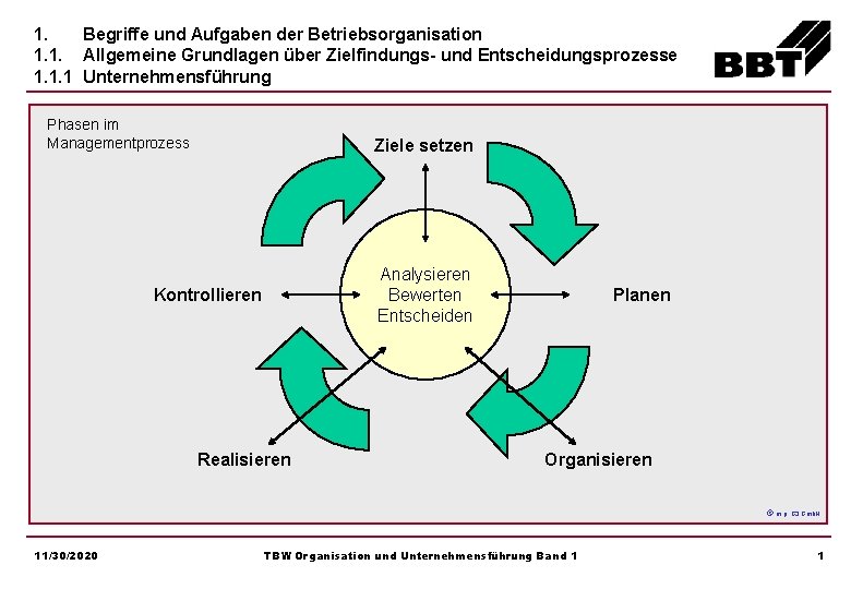1. Begriffe und Aufgaben der Betriebsorganisation 1. 1. Allgemeine Grundlagen über Zielfindungs- und Entscheidungsprozesse