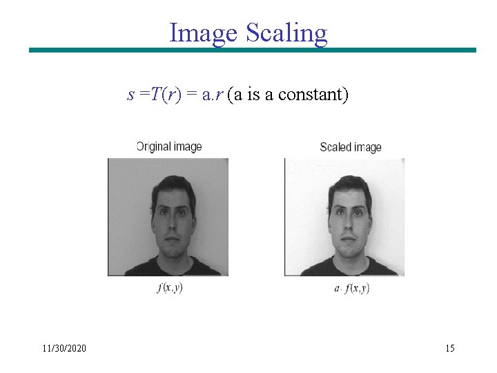 Image Scaling s =T(r) = a. r (a is a constant) 11/30/2020 15 