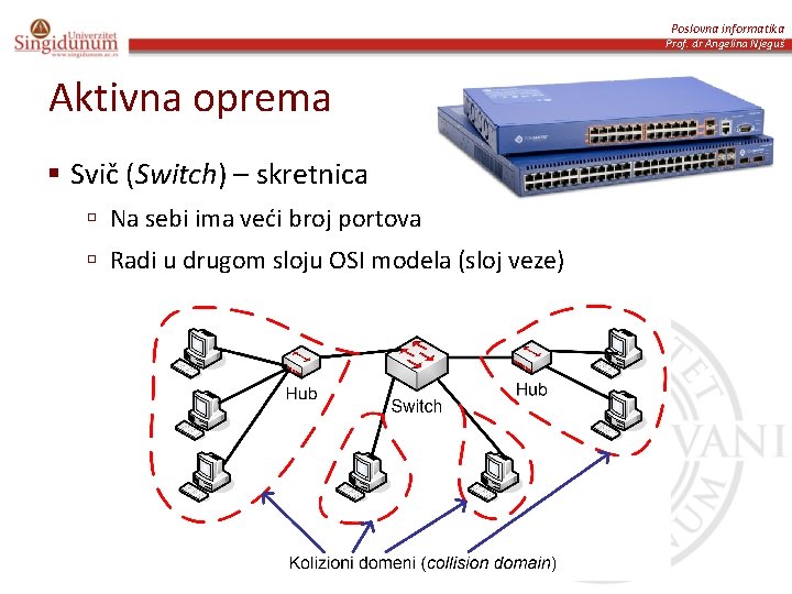Poslovna informatika Prof. dr Angelina Njeguš Aktivna oprema § Svič (Switch) – skretnica ú