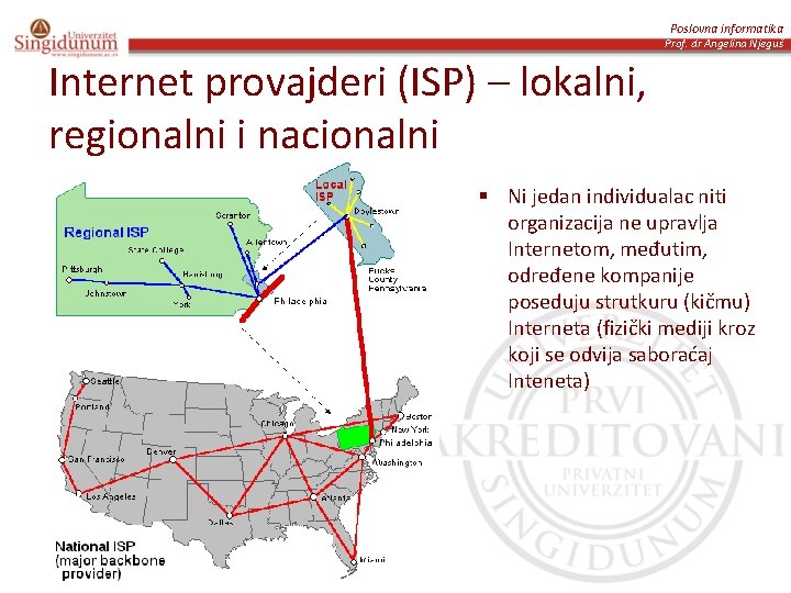 Poslovna informatika Prof. dr Angelina Njeguš Internet provajderi (ISP) – lokalni, regionalni i nacionalni