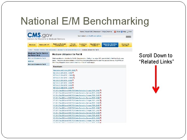 National E/M Benchmarking Scroll Down to “Related Links” National E/M Benchmarking Scroll Down to “Related Links”