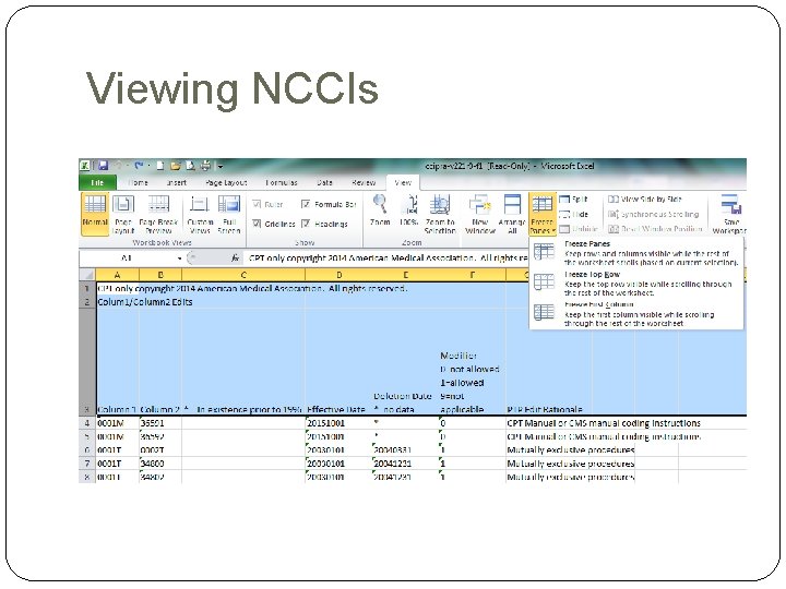 Viewing NCCIs Viewing NCCIs