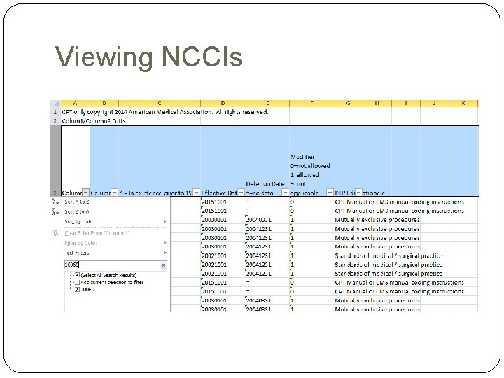 Viewing NCCIs Viewing NCCIs