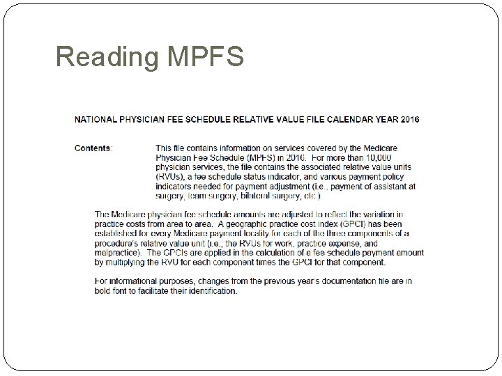 Reading MPFS Reading MPFS
