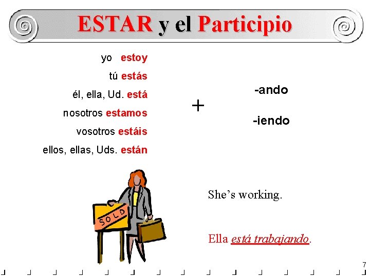 ESTAR y el Participio yo estoy tú estás él, ella, Ud. está nosotros estamos ESTAR y el Participio yo estoy tú estás él, ella, Ud. está nosotros estamos