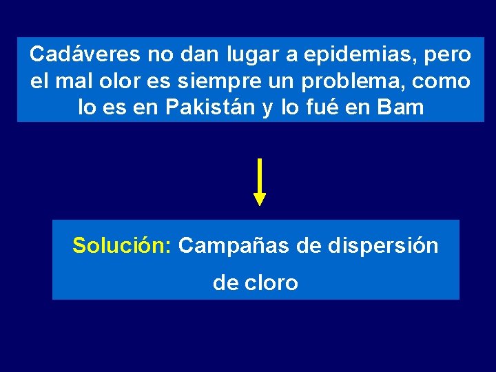 Cadáveres no dan lugar a epidemias, pero el mal olor es siempre un problema,