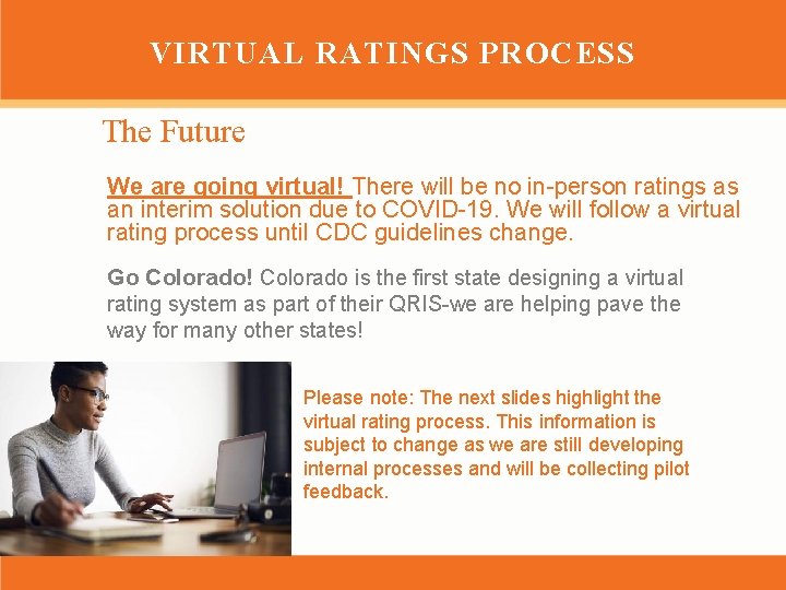 VIRTUAL RATINGS PROCESS The Future We are going virtual! There will be no in-person