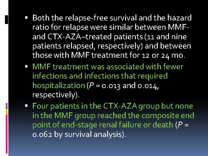Both the relapse-free survival and the hazard ratio for relapse were similar between Both the relapse-free survival and the hazard ratio for relapse were similar between