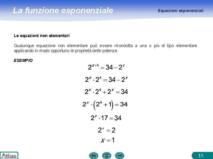 La funzione esponenziale Equazioni esponenziali Le equazioni non elementari Qualunque equazione non elementare può