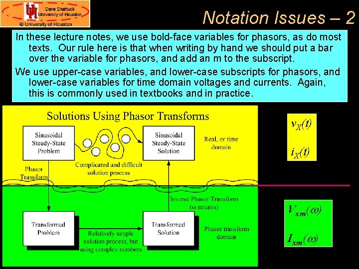 Notation Issues – 2 In these lecture notes, we use bold-face variables for phasors, Notation Issues – 2 In these lecture notes, we use bold-face variables for phasors,