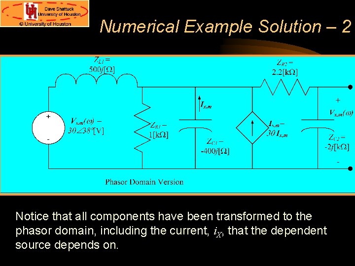 Numerical Example Solution – 2 Notice that all components have been transformed to the Numerical Example Solution – 2 Notice that all components have been transformed to the