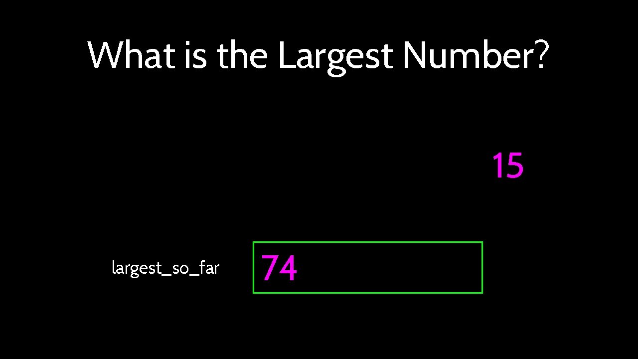 What is the Largest Number? 15 largest_so_far 74 