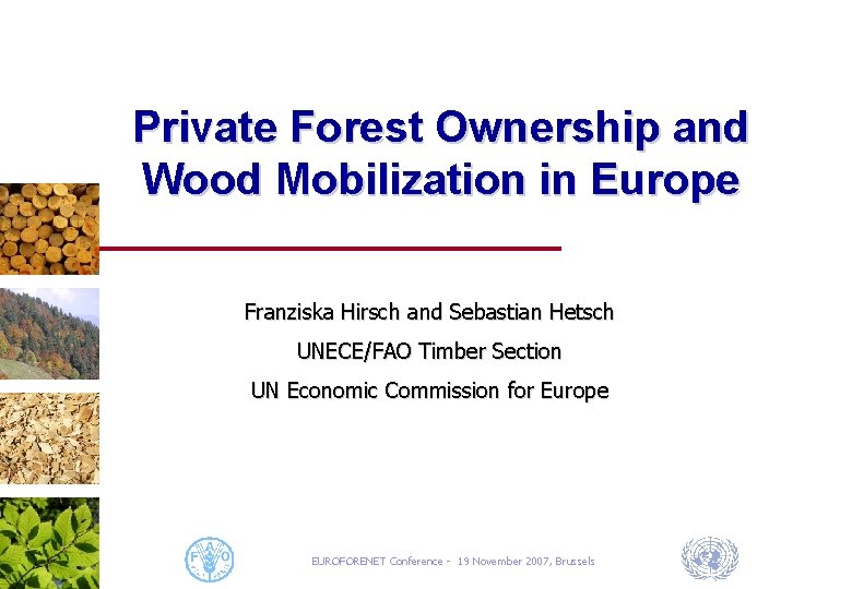 Private Forest Ownership and Wood Mobilization in Europe Franziska Hirsch and Sebastian Hetsch UNECE/FAO