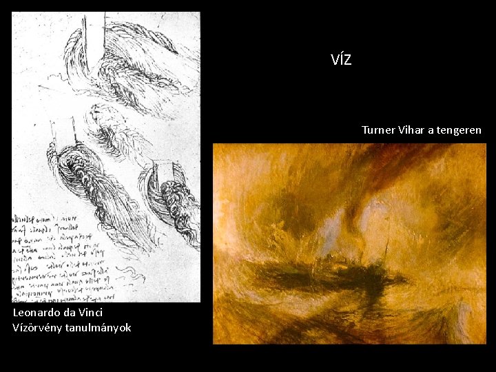 VÍZ Turner Vihar a tengeren Leonardo da Vinci Vízörvény tanulmányok 