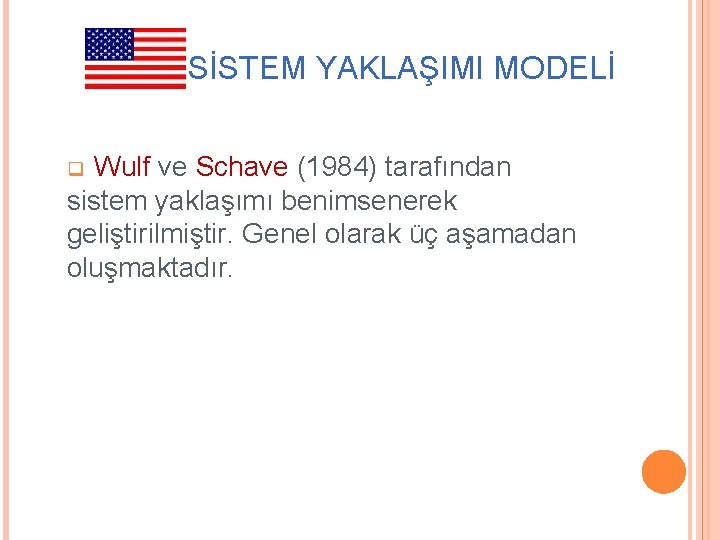 ABD: SİSTEM YAKLAŞIMI MODELİ Wulf ve Schave (1984) tarafından sistem yaklaşımı benimsenerek geliştirilmiştir. Genel