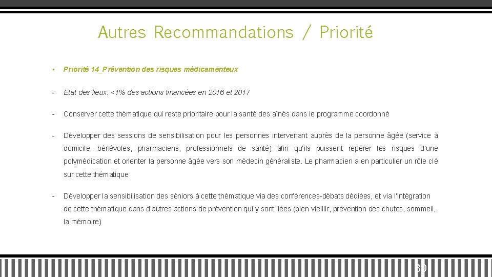 Autres Recommandations / Priorité • Priorité 14_Prévention des risques médicamenteux - Etat des lieux: