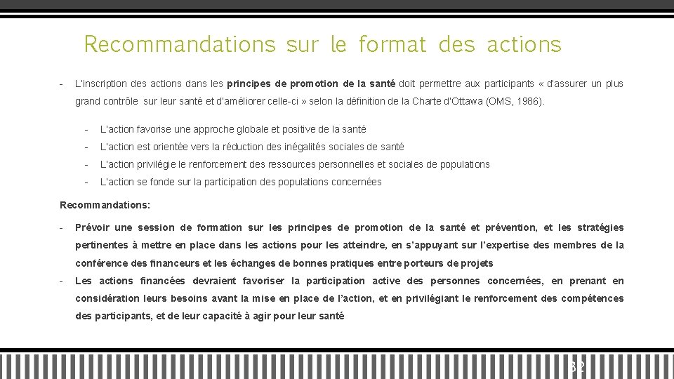 Recommandations sur le format des actions - L’inscription des actions dans les principes de