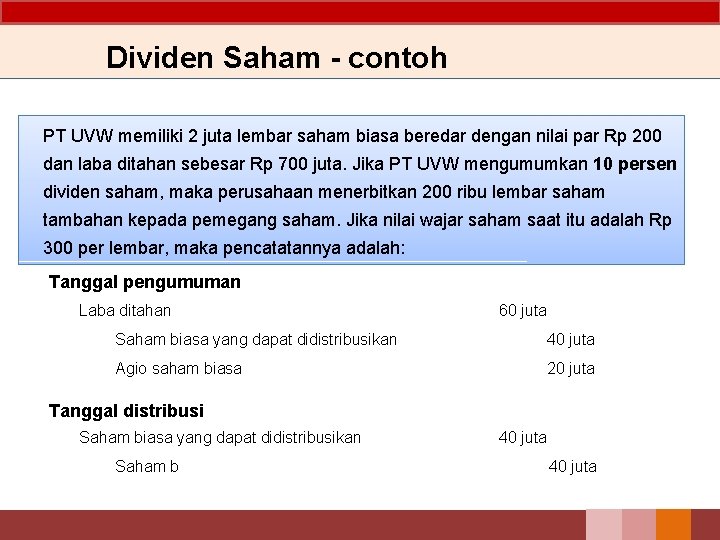 Dividen Saham - contoh PT UVW memiliki 2 juta lembar saham biasa beredar dengan