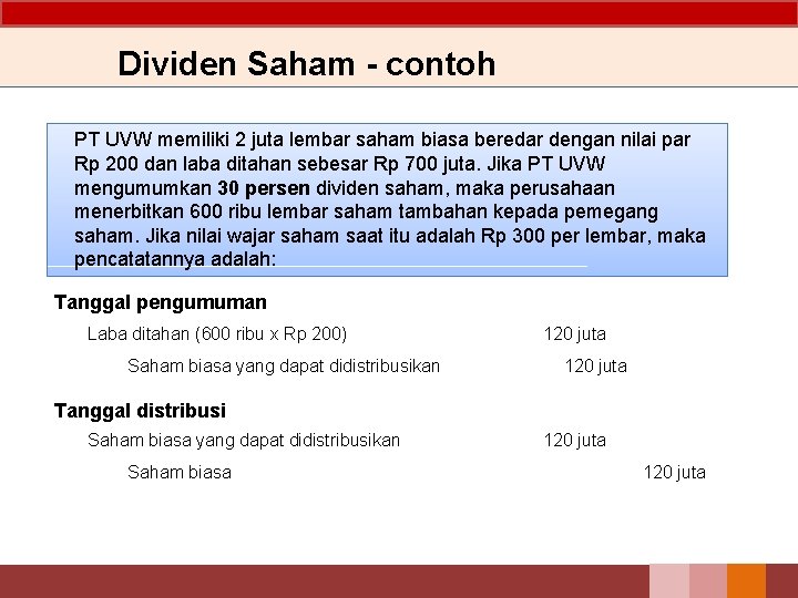 Dividen Saham - contoh PT UVW memiliki 2 juta lembar saham biasa beredar dengan Dividen Saham - contoh PT UVW memiliki 2 juta lembar saham biasa beredar dengan