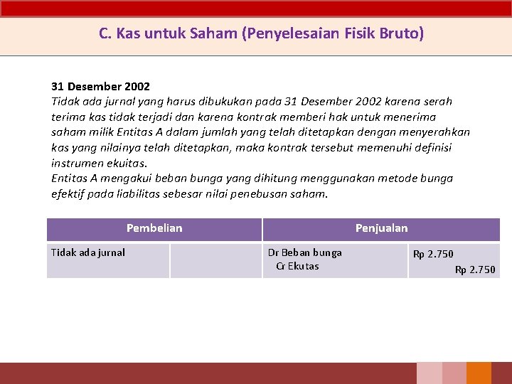 C. Kas untuk Saham (Penyelesaian Fisik Bruto) 31 Desember 2002 Tidak ada jurnal yang